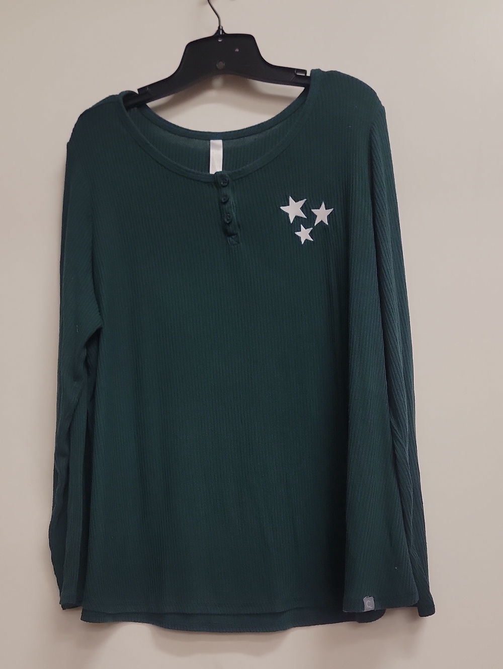 Dark Green Long Sleeve Henley Top with Embroidered Stars 14/16 Sleep Lounge